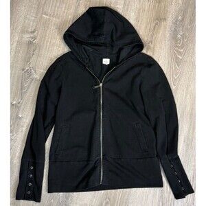 Banana Republic Zip Hoodie Sweatshirt Large Black Wide Snap Cuffs 2010s Lounge